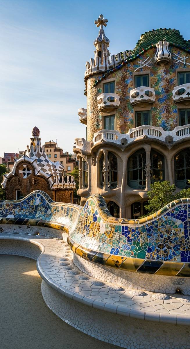 Gaudi architecture in Barcelona in March