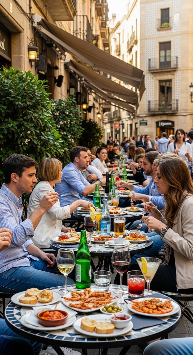 an outdoor cafe in Barcelona in May