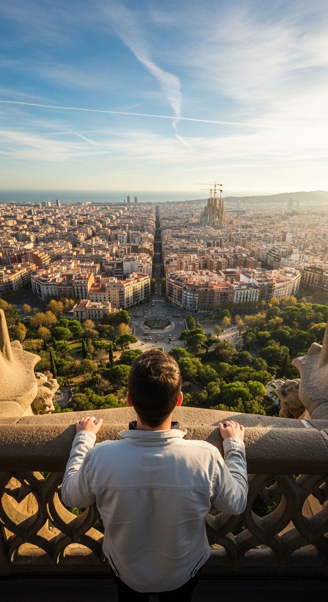 a person at a Barcelona viewpoint looking over the cityscape