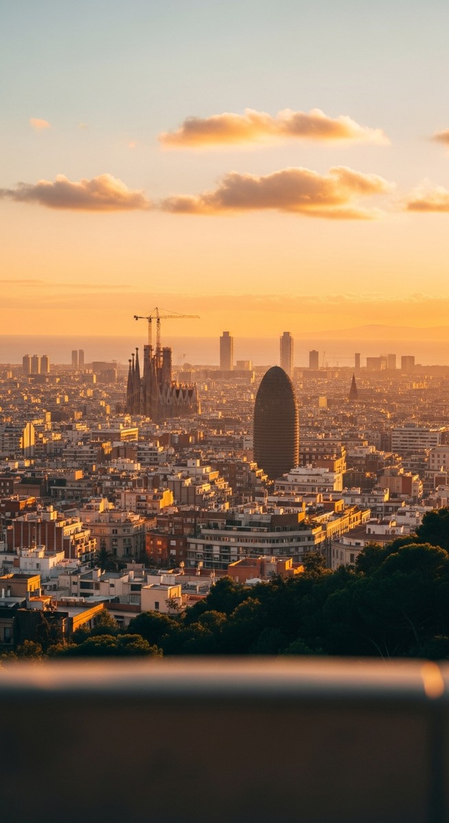 a sunset view from a Barcelona terrace
