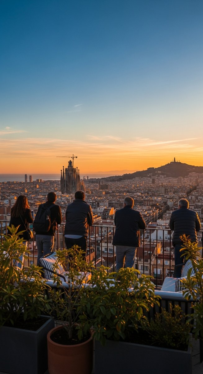 a rooftop terrace in Barcelona with panoramic views