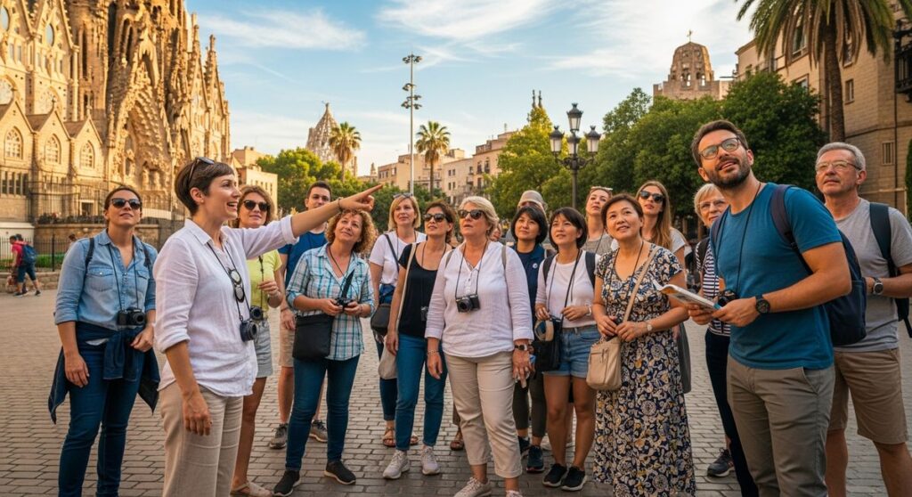 a guided tour group in Barcelona
