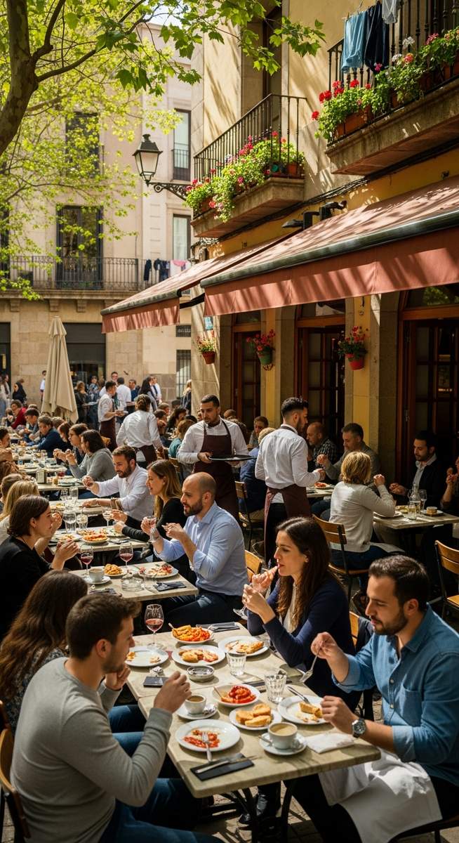 an outdoor cafe in Barcelona in spring