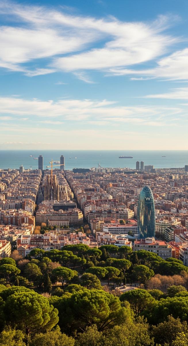 the Barcelona skyline in spring