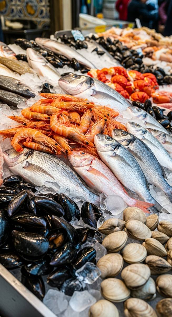 fresh seafood at a Barcelona market