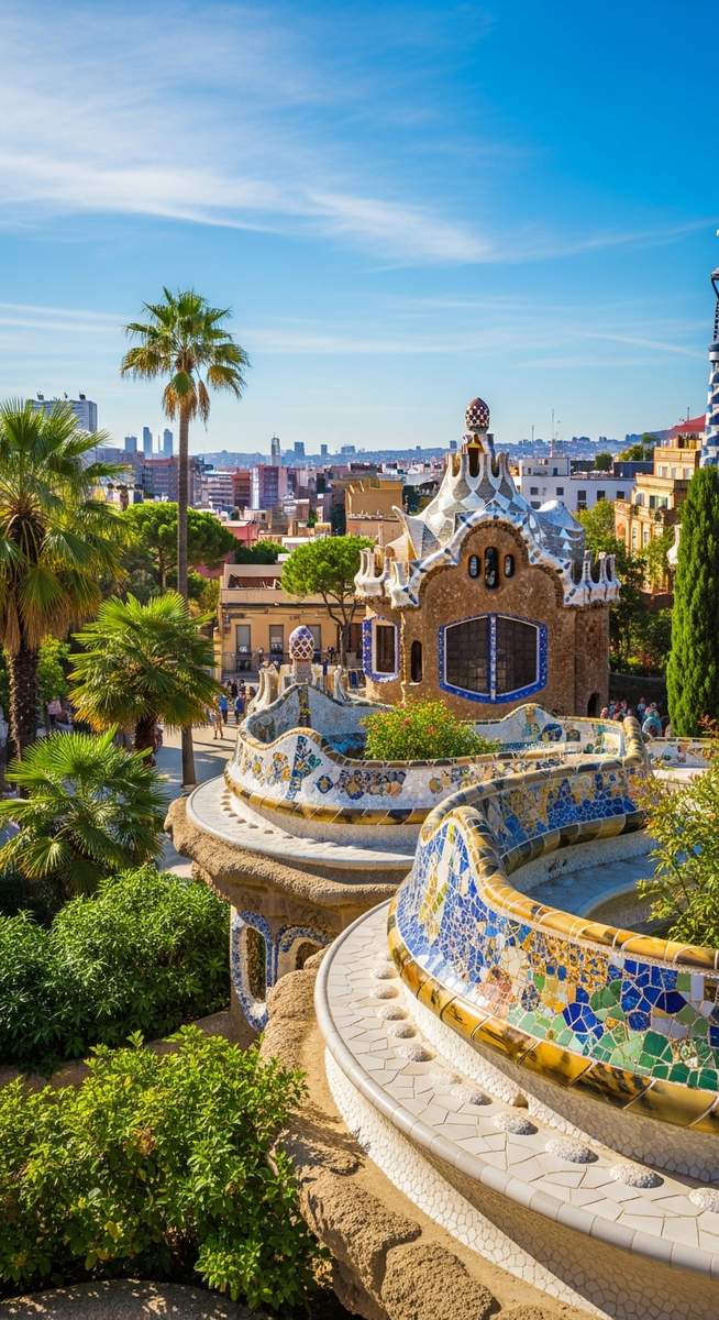 Gaudi architecture in Barcelona in summer