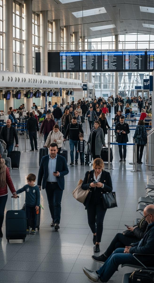 a Spanish airport with travellers