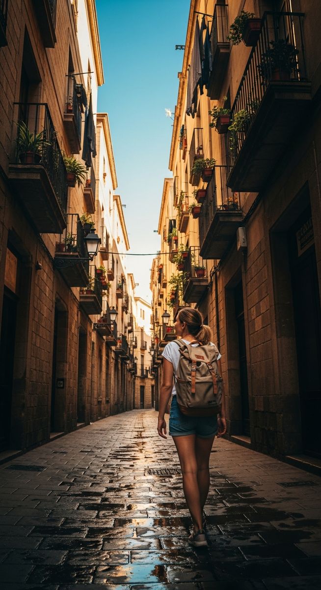 a woman exploring a Barcelona neighbourhood solo