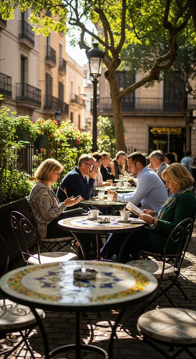 an outdoor cafe terrace in Barcelona in