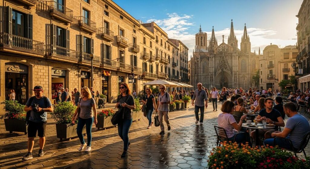 a sunny Barcelona street in