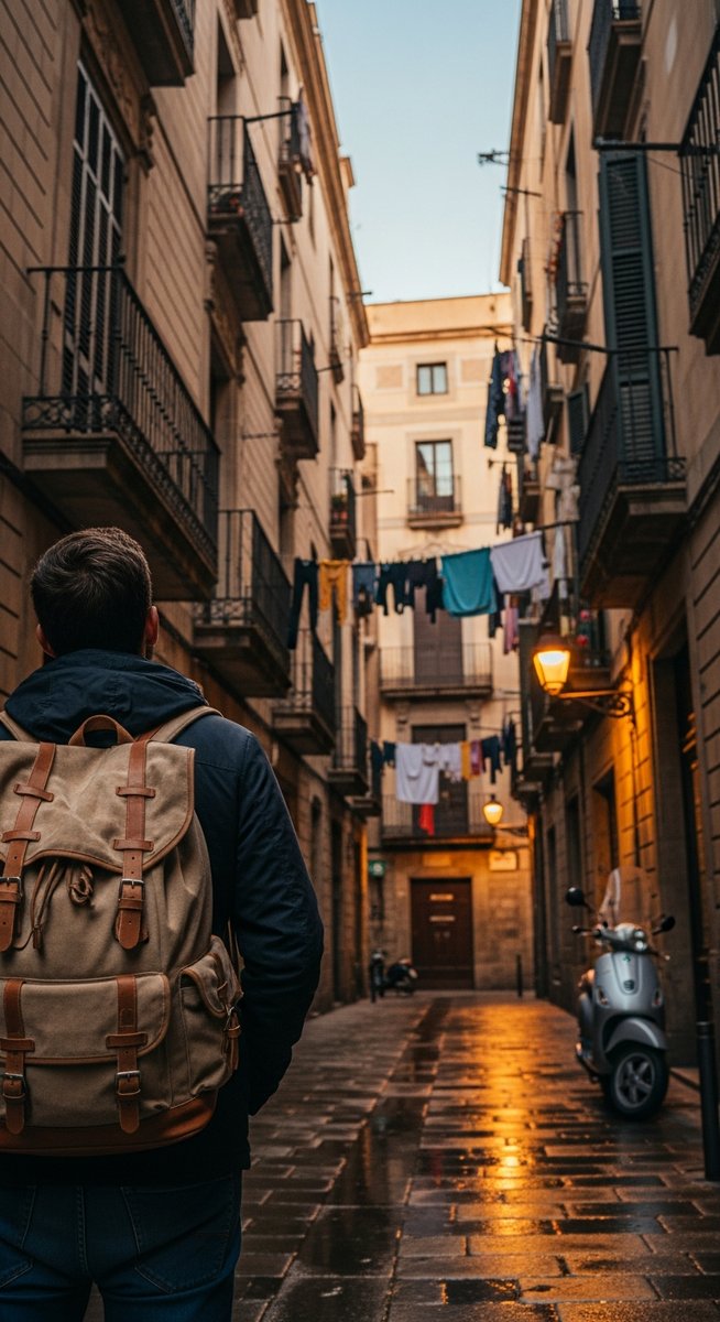 a traveller exploring a Barcelona neighbourhood in