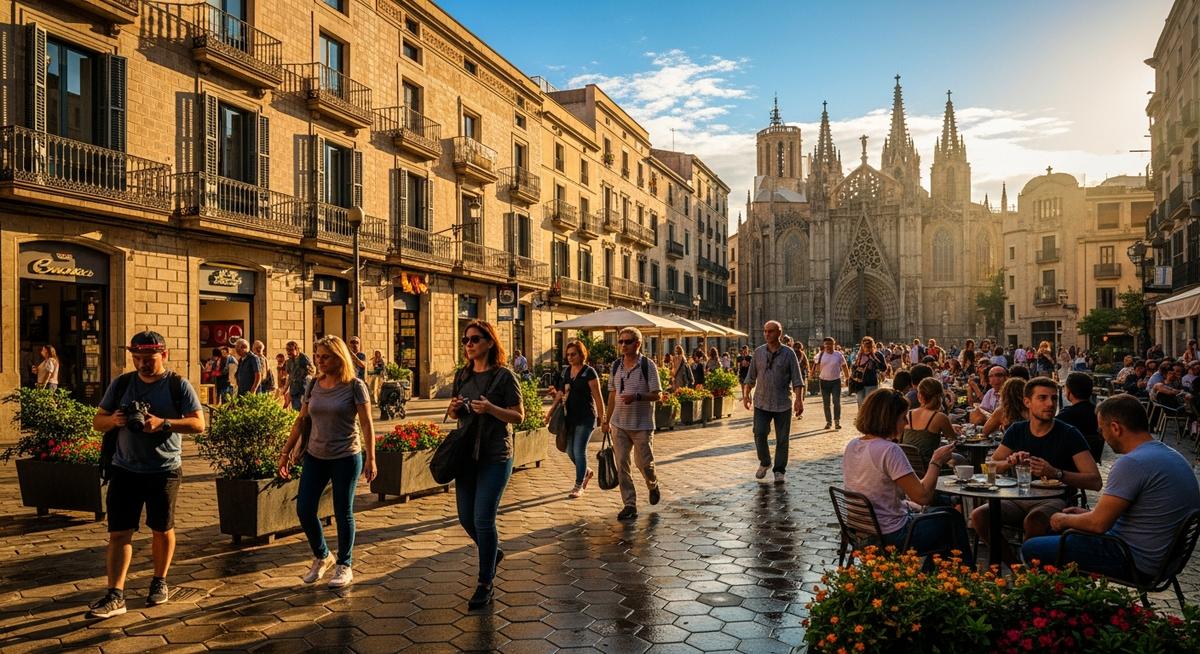 a sunny Barcelona street in