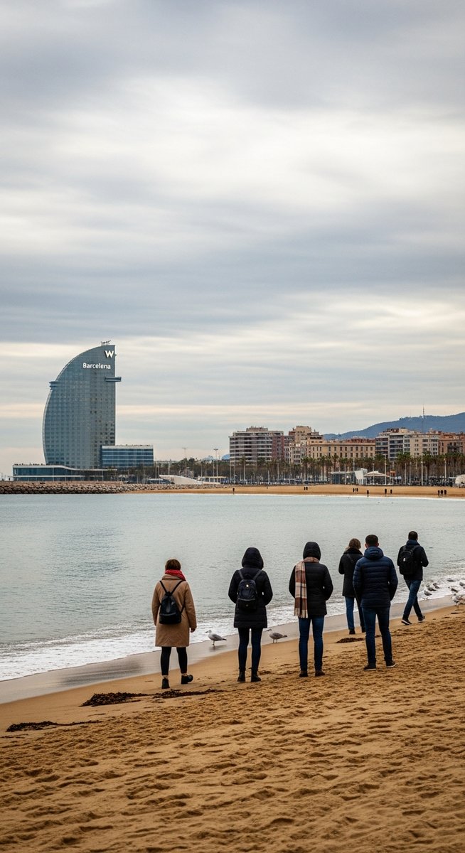 the Barcelona waterfront in winter
