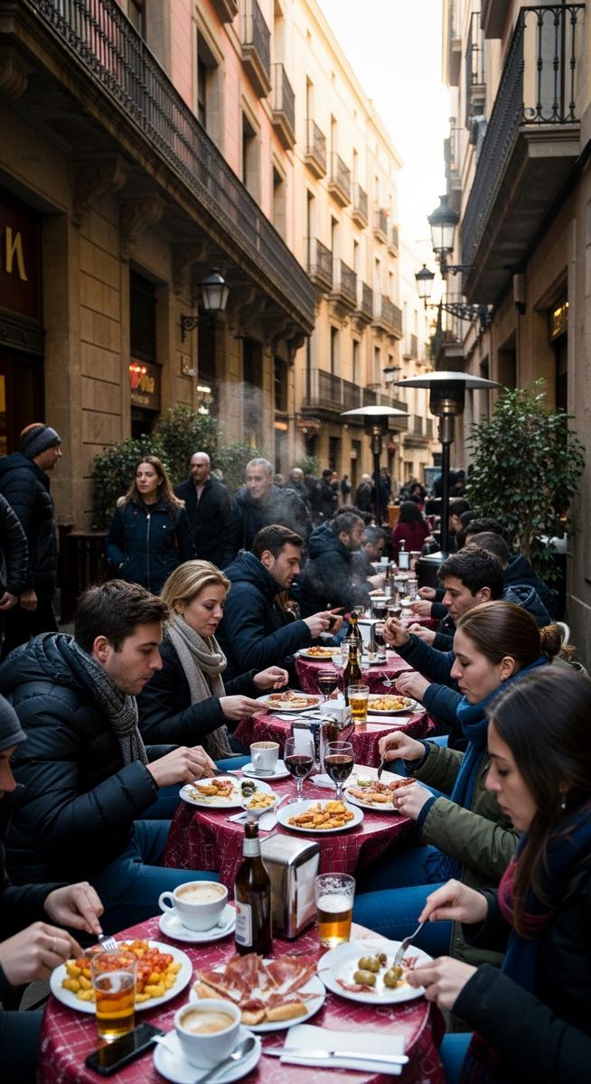 an outdoor cafe in Barcelona in winter