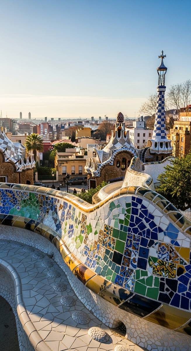 Gaudi architecture in Barcelona in winter