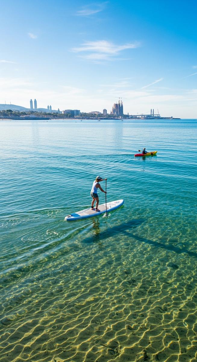a paddleboarder on the Mediterranean near Barcelona