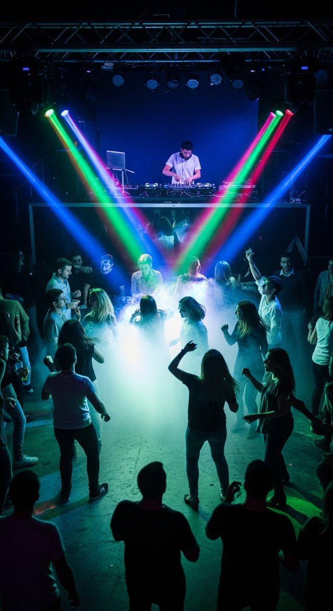 a dance floor at a Barcelona nightclub with coloured lights
