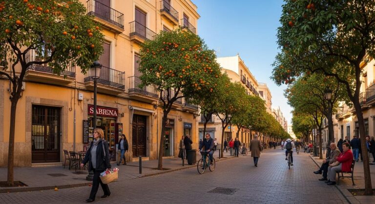 a residential street in Valencia with orange trees as one of the best places to visit in Spain