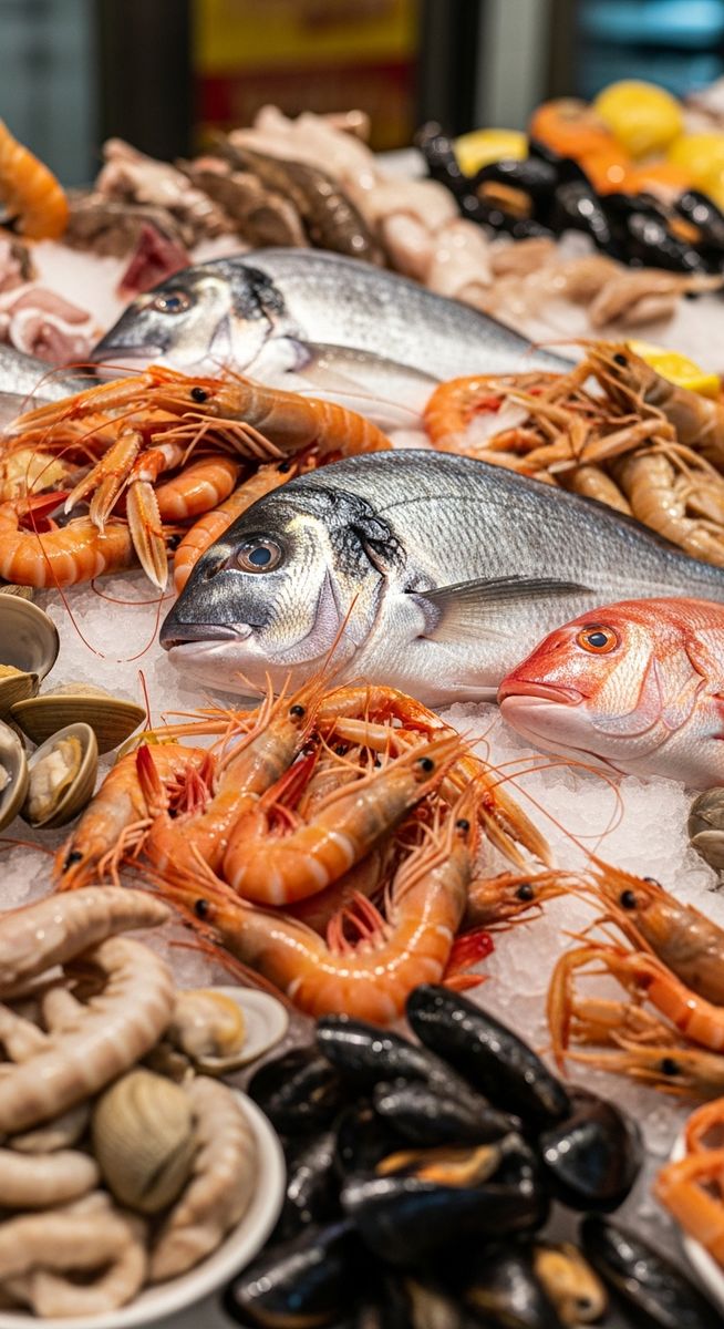 fresh seafood at a Seville market