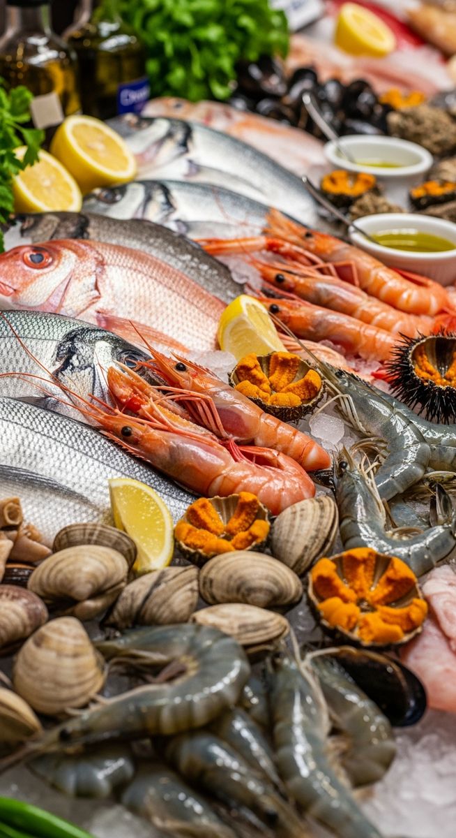 fresh seafood at a Barcelona market featuring sangria