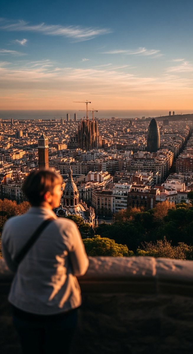 a person at a Barcelona viewpoint looking over the cityscape