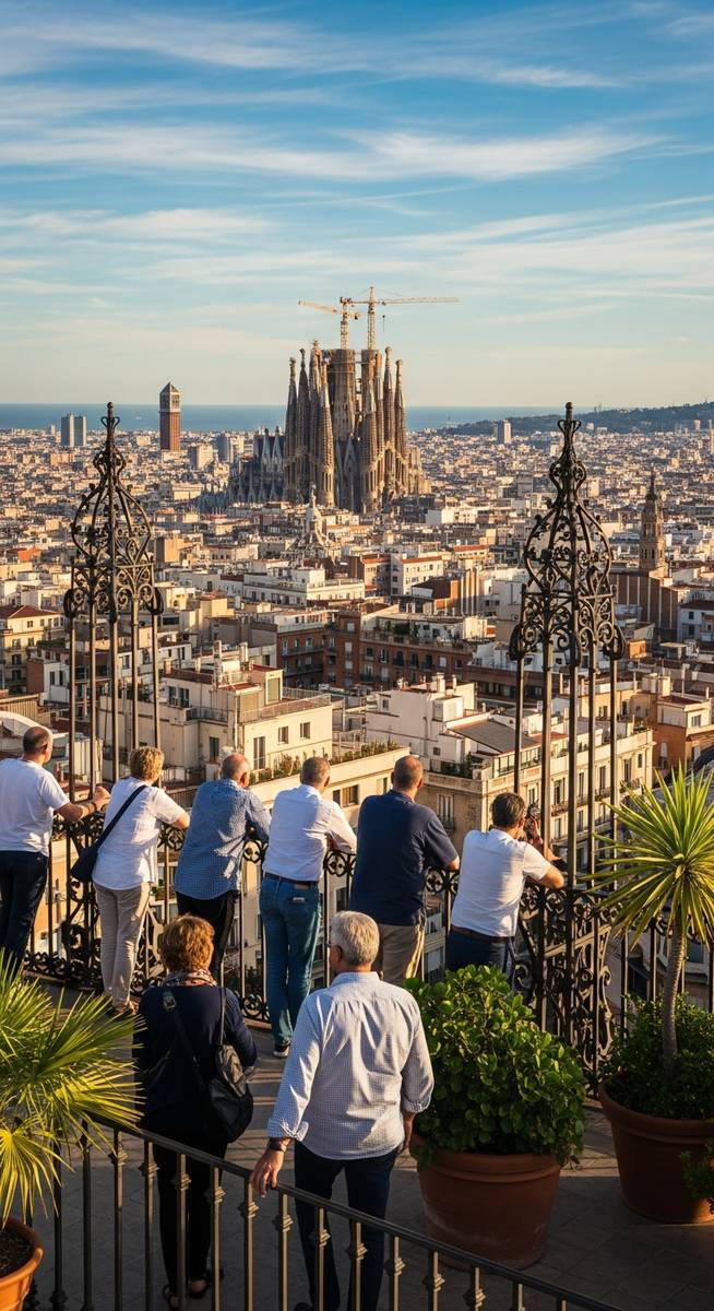 a rooftop terrace in Barcelona with panoramic views