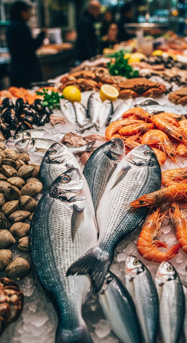 fresh seafood at a Valencia market featuring tapas