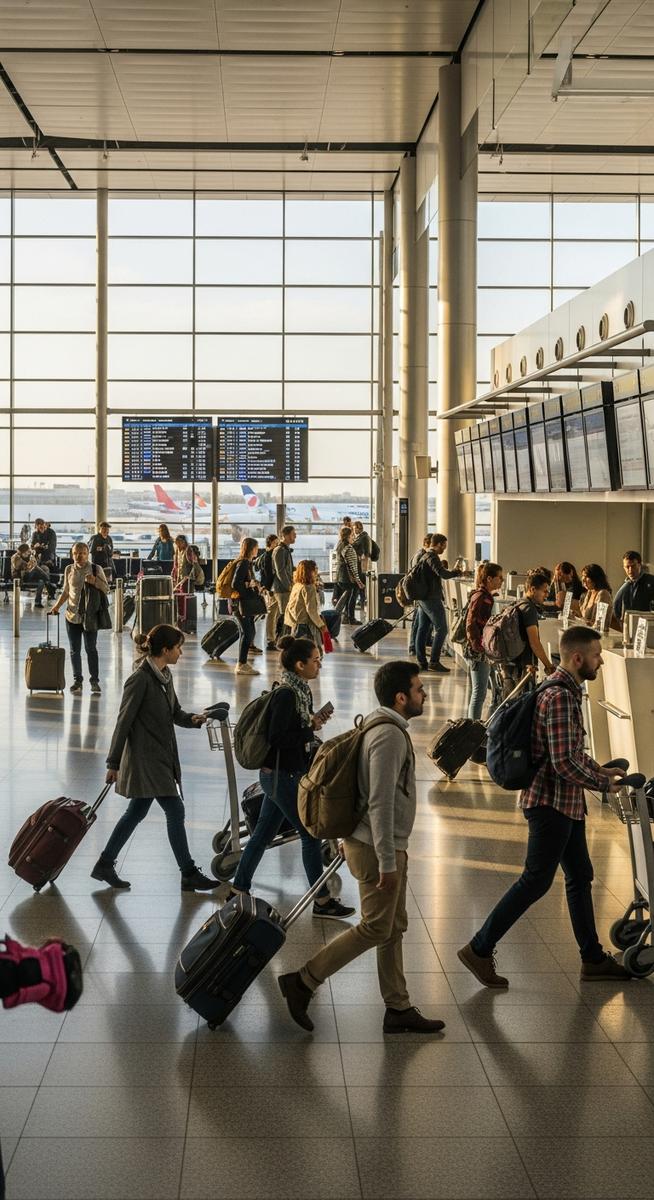 a Spanish airport with travellers