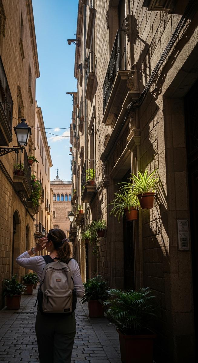 a woman exploring a Barcelona neighbourhood solo at the best time to visit