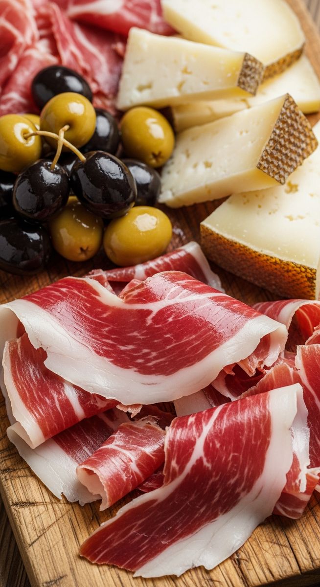 Spanish charcuterie on a wooden board in Valencia