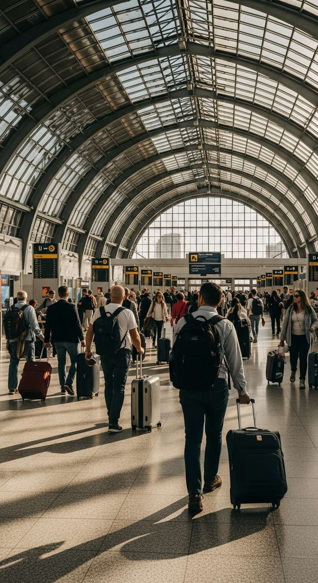 a Spanish airport with travellers