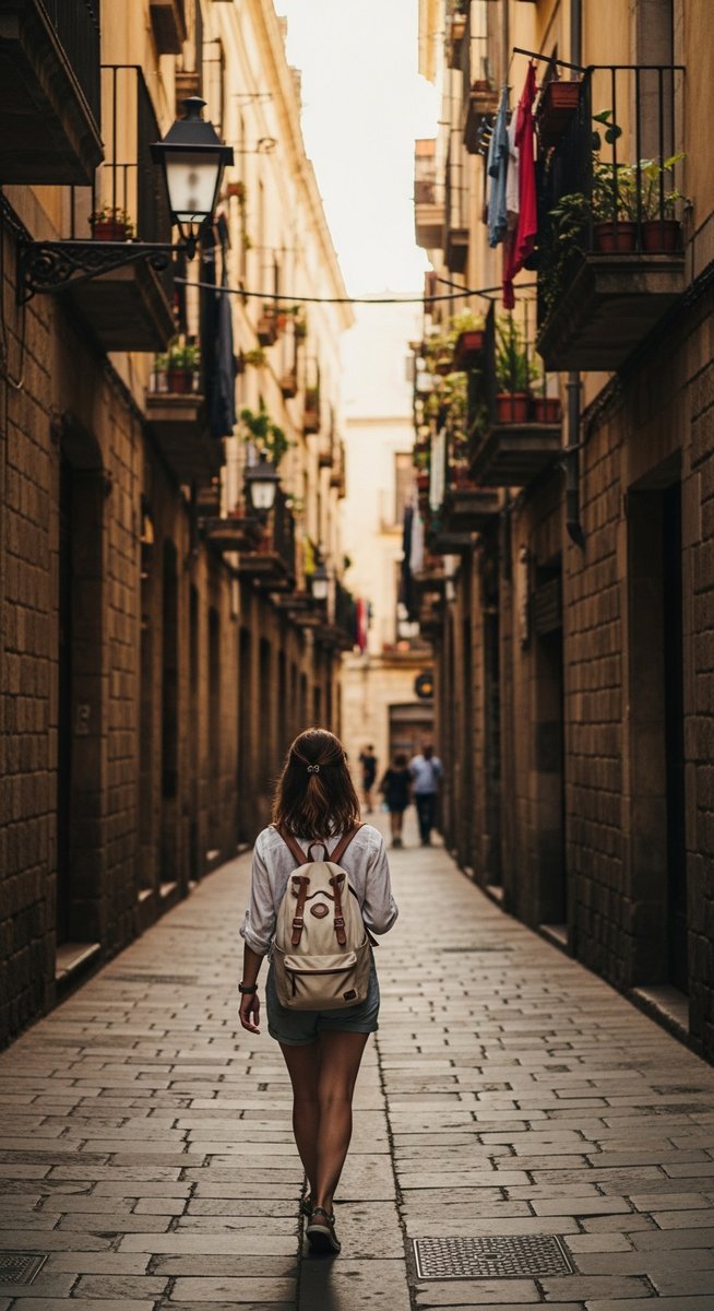 a woman exploring a Barcelona neighbourhood solo