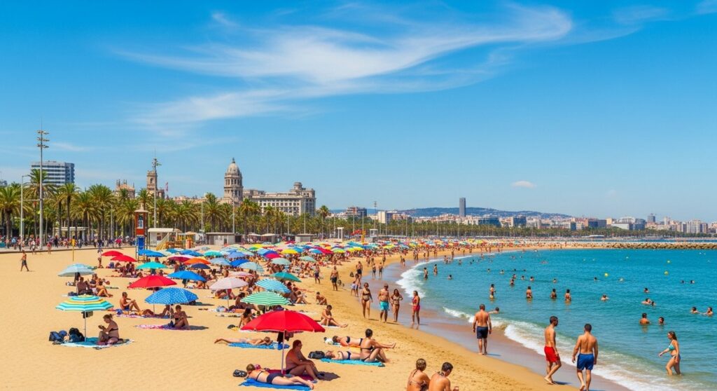 a Barcelona beach on a sunny summer day