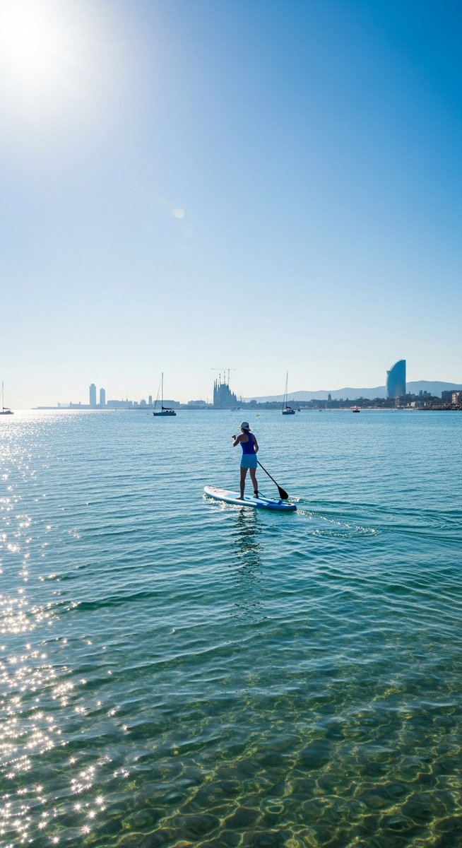 a paddleboarder on the Mediterranean near Barcelona