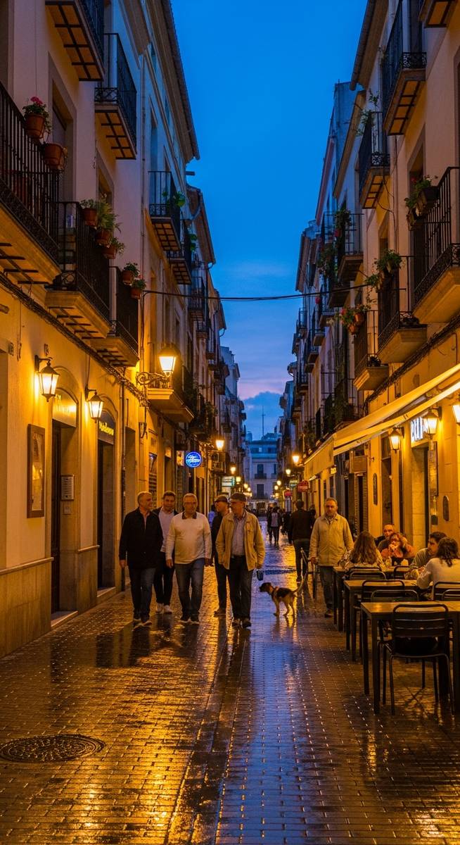 a Valencia neighbourhood street at dusk