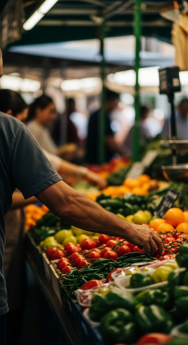 a person choosing fresh produce at a Valencia market illustrating the cost of living in Valencia