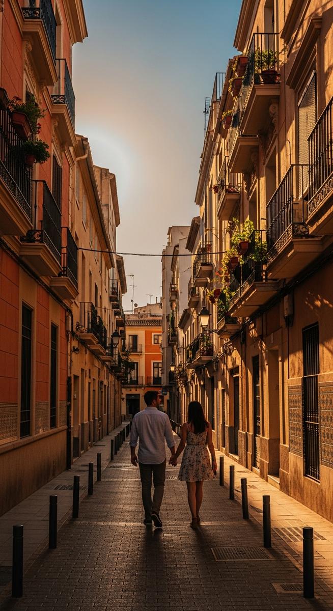 a family walking through a Valencia neighbourhood illustrating the cost of living in Valencia
