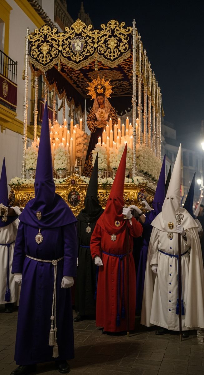 a photo illustrating preparations and decorations in Seville