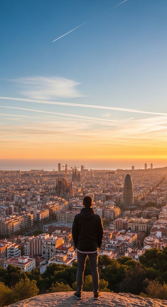 a person at a Barcelona viewpoint looking over the cityscape