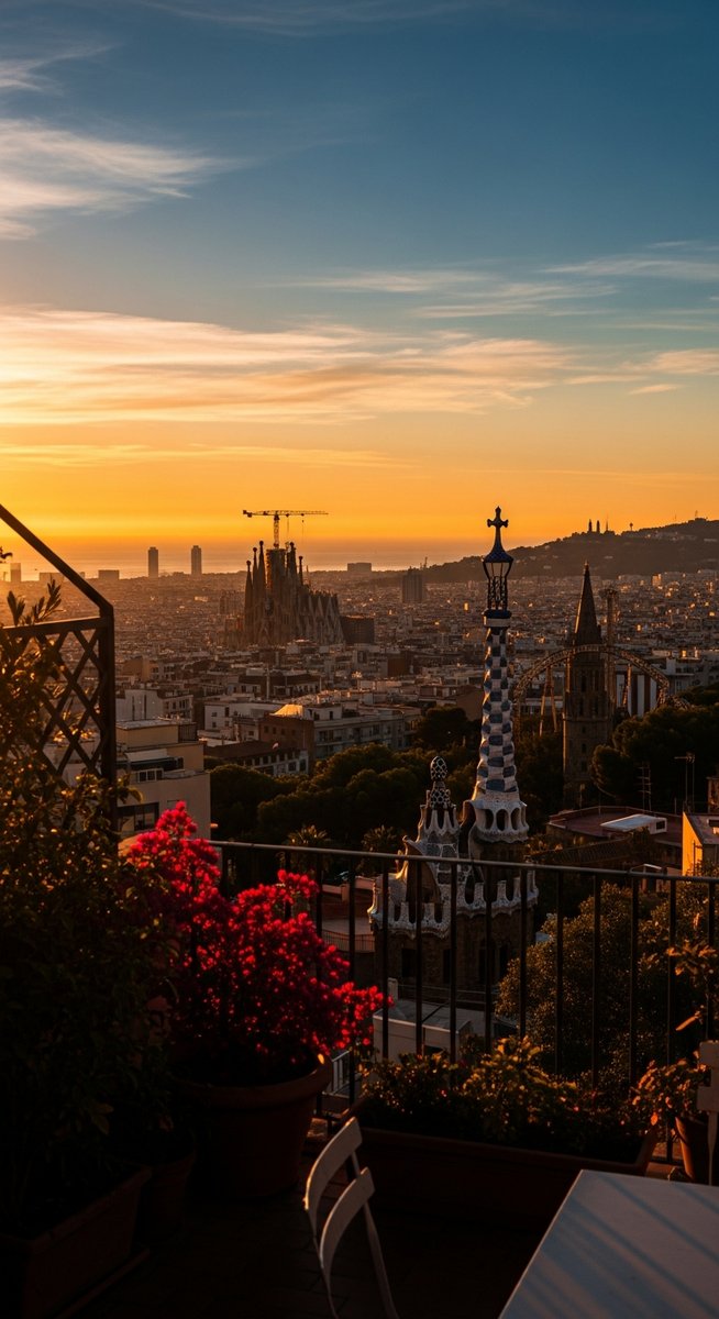 a sunset view from a Barcelona terrace