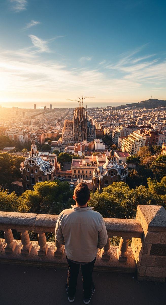 a person at a Barcelona viewpoint looking over the cityscape