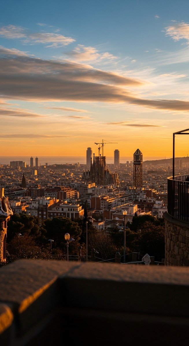 a sunset view from a Barcelona terrace