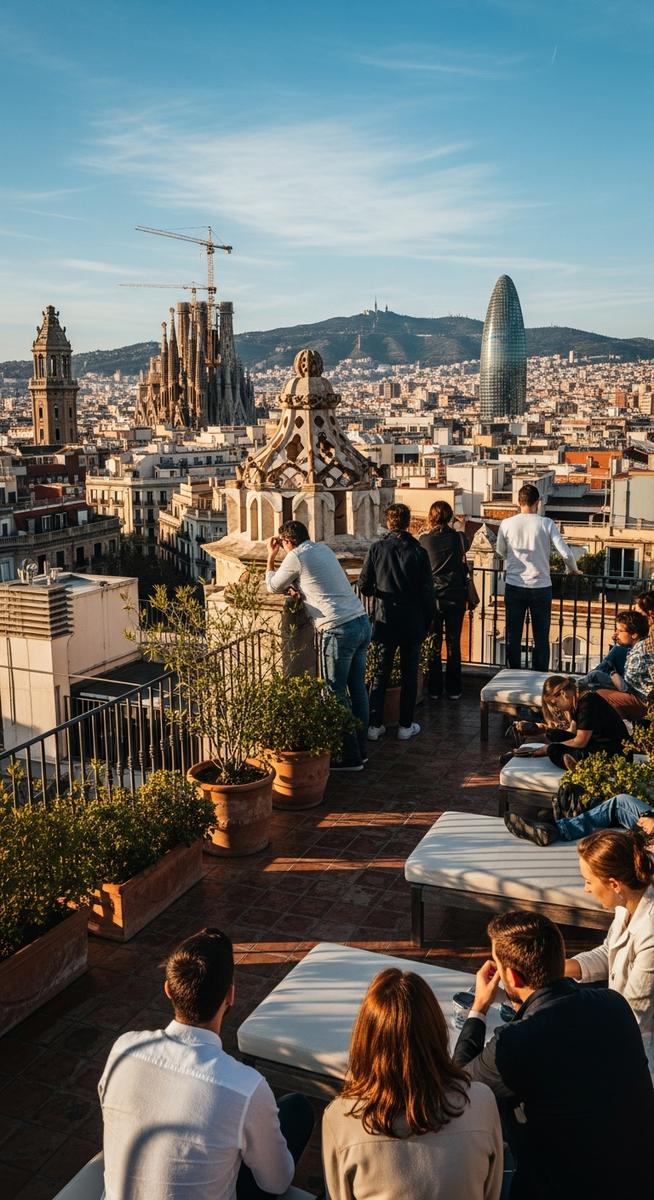 a rooftop terrace in Barcelona with panoramic views