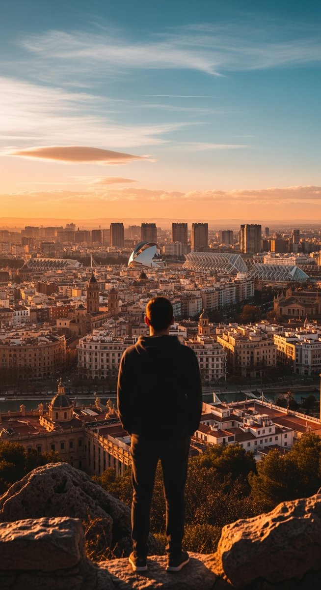 a person at a Valencia viewpoint looking over the cityscape