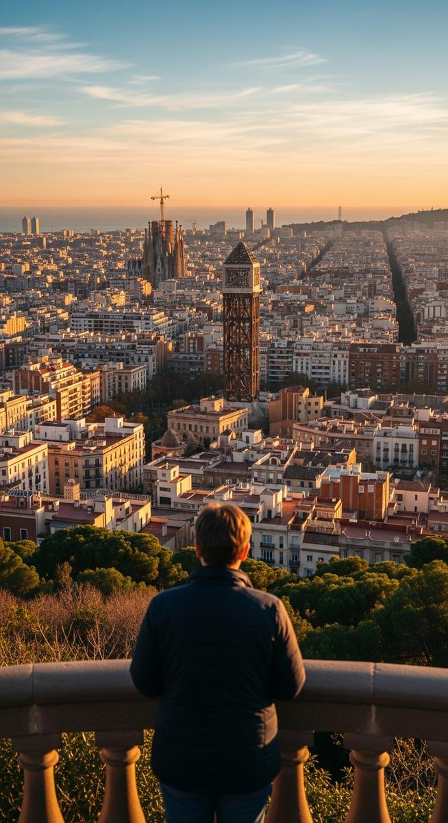 a person at a Barcelona viewpoint looking over the cityscape