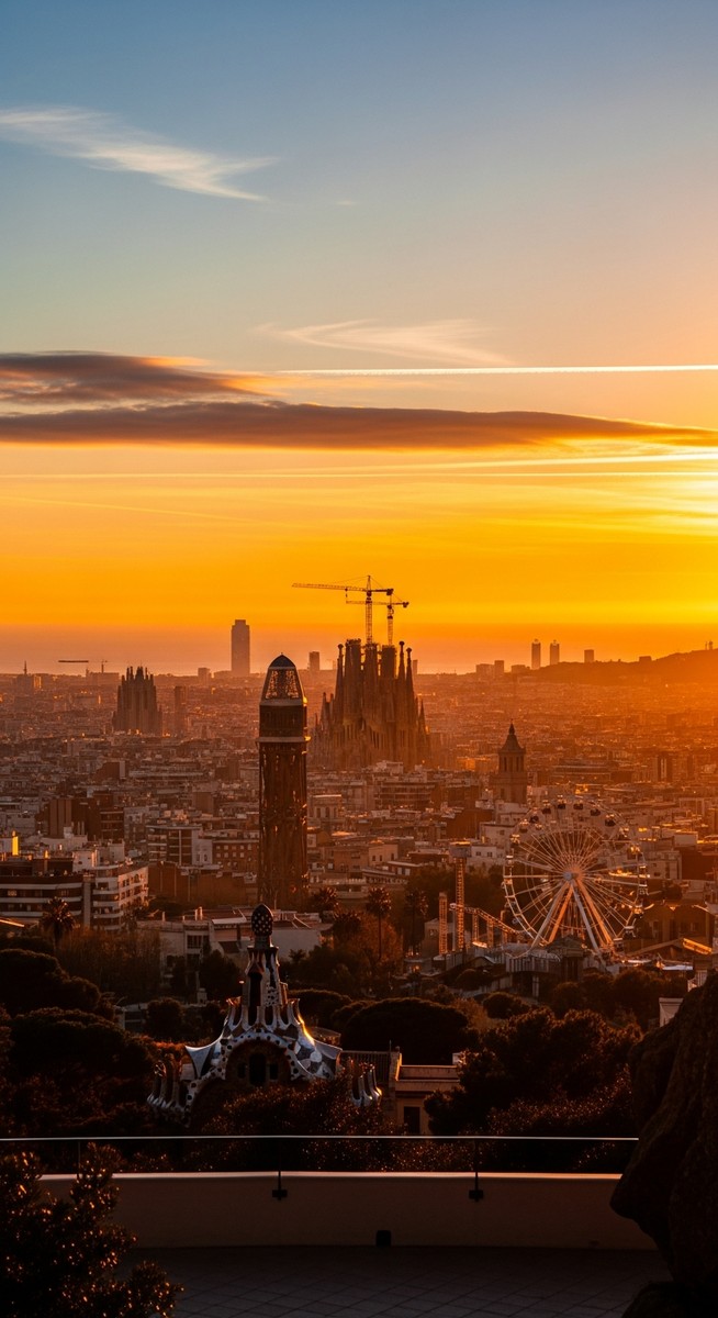 a sunset view from a Barcelona terrace