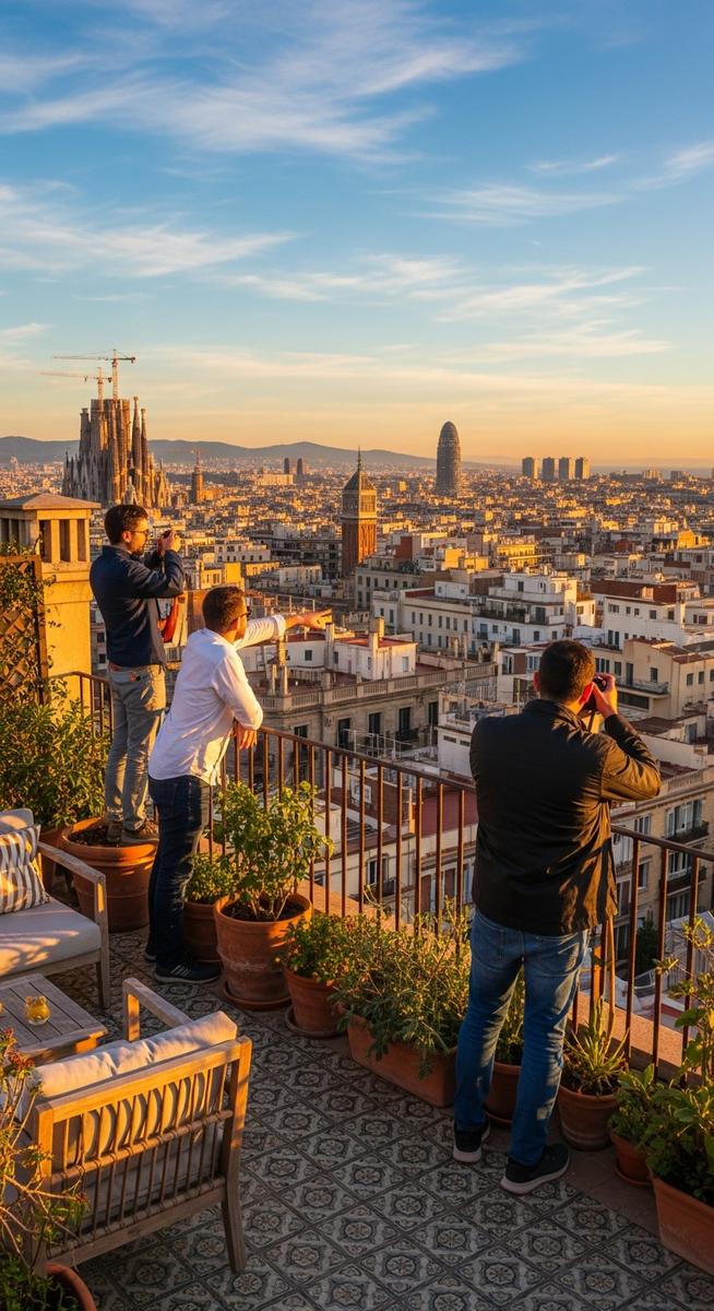 a rooftop terrace in Barcelona with panoramic views