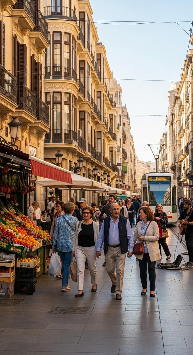 a lively Valencia street scene showing everyday life