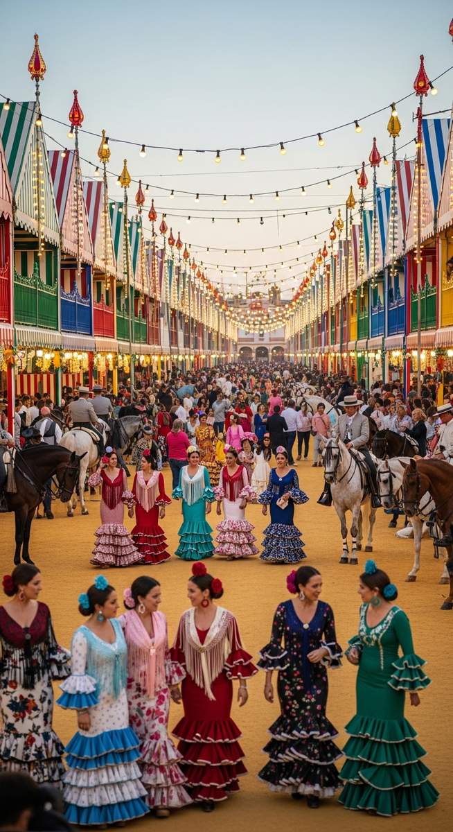 a photo illustrating the casetas in Seville during the Feria de Abril