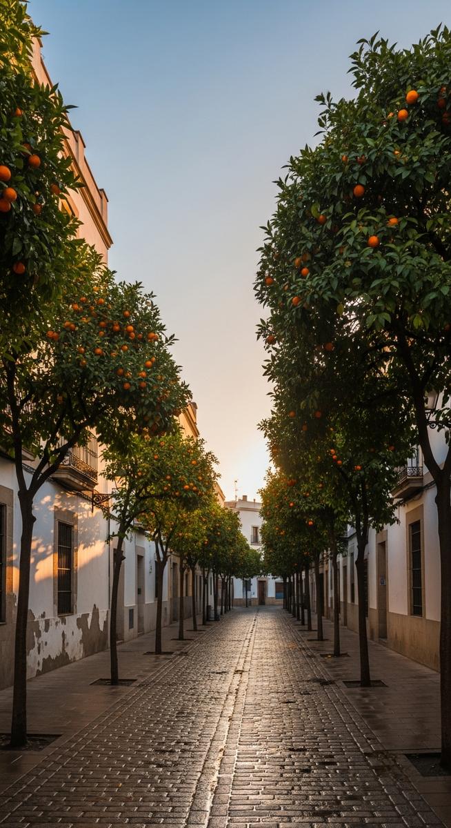 an orange tree-lined street in Barcelona